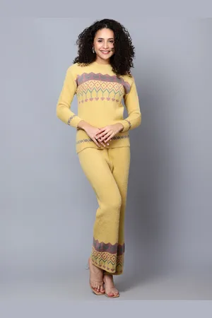 Chemistry Fair Isle Printed Round Neck Sweater & Trousers