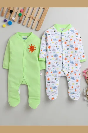 BUMZEE Infant Boys Pack Of 2 Printed Cotton Sleepsuits