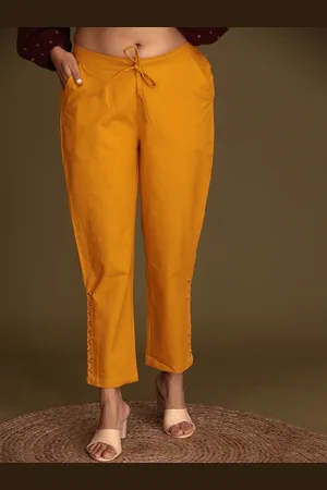 ZARI Women Mid-Rise Embroidered Detailed Cotton Cigarette Trousers