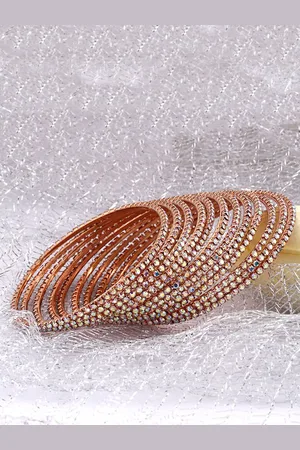Shining Diva Set Of 12 Gold Plated Crystal Studded Bangles