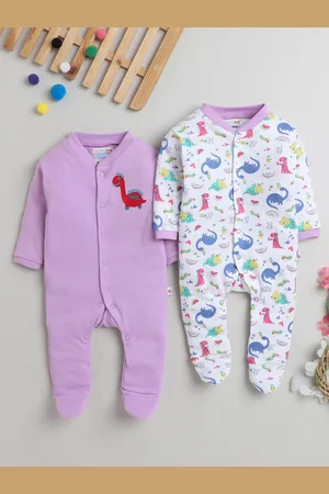 BUMZEE Infant Girls Pack Of 2 Printed Cotton Sleepsuit