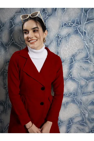 ATHENA Red Single-Breasted Woollen Trench Coat