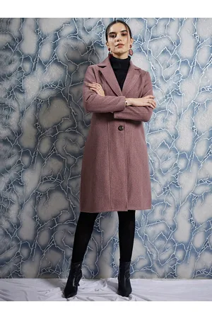 ATHENA Mauve Notched Lapel Collar Woollen Single Breasted Trench Coat