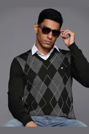 Louis Philippe Argyle Checked V-Neck Pullover