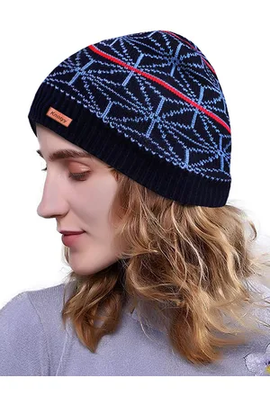Knotyy Unisex Black & Blue Printed Beanie