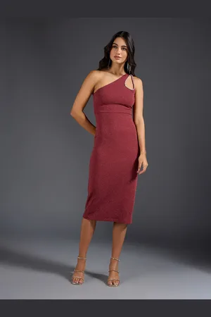 20Dresses Red One Shoulder Sleeveless Cut-Outs Sheath Midi Dress