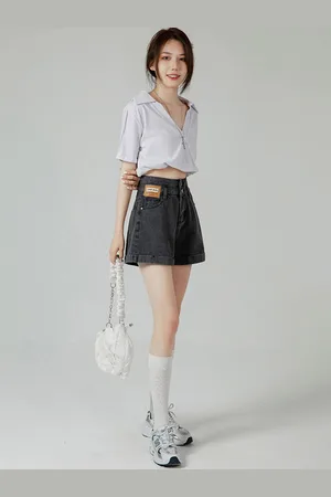 LULU & SKY Women Washed Slim Fit High-Rise Denim Shorts