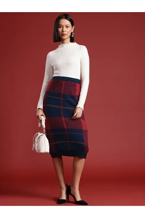 all about you Pure Acrylic Checked Midi Straight Skirt