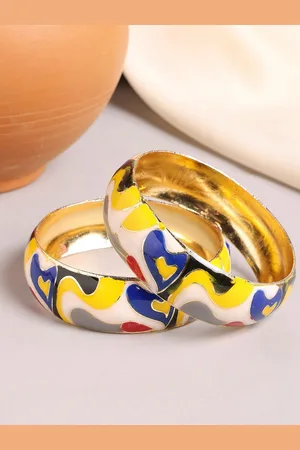 OOMPH Set Of 2 Ethnic Kada Meenakari Floral Design Bangles
