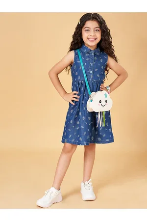 Pantaloons Girls Floral Printed Shirt Collar Pure Cotton Fit & Flare Dress