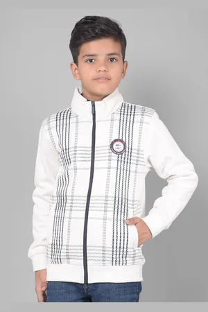 Crimsoune Club Boys Stand Collar Checked Front-Open Sweatshirt