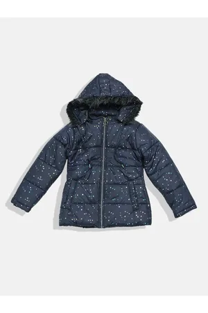 Okane Girls Heart Printed Hooded Parka Jacket