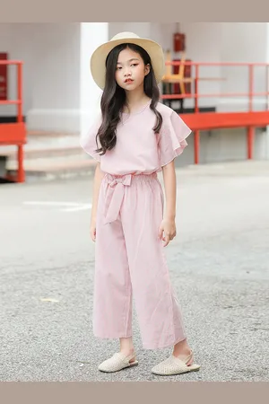 Stylecast Girls Pink Striped Flutter Sleeve Pure Cotton Top with Pyjamas