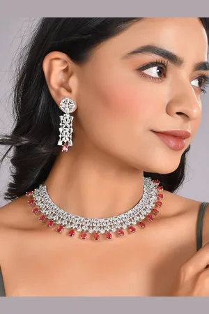 AQUASTREET Silver-Toned AD Studded Necklace Set