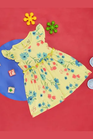 Pantaloons Girls Floral Printed Flutter Sleeves Cotton Fit & Flare Dress