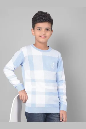 Crimsoune Club Boys Blue Checked Long Sleeves Pure Cotton Pullover