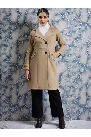 ATHENA Single Breasted Notched Lapel Woollen Trench Coat