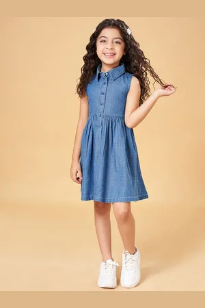 Pantaloons Girls Polka Dots Printed Shirt Collar Fit & Flare Dress