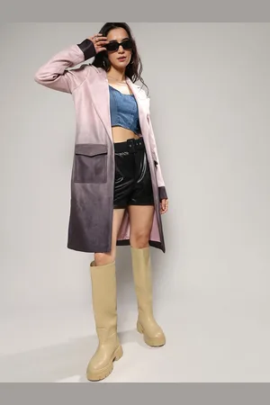 Campus Pink Ombre Notched Lapel Collar Suede Longline Overcoat