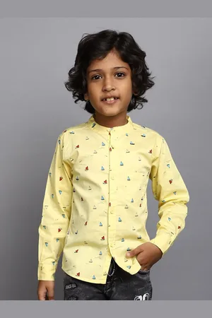 V-Mart Boys Conversational Printed Band Collar Cotton Casual Shirt