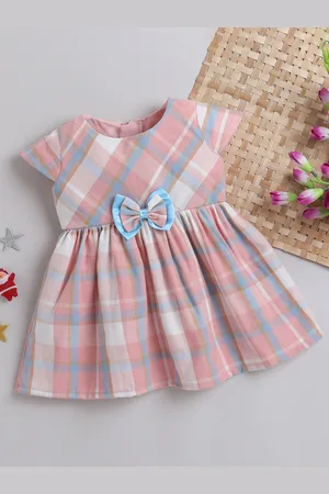 MANY FROCKS & Girls Checked Fit & Flare Pleated Cotton Dress