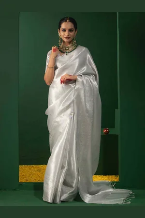 Triyah Ethnic Motifs Woven Design Zari Tissue Banarasi Saree