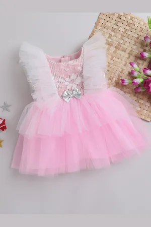 MANY FROCKS & Girls Self Design Sleeveless Net Fit & Flare Dress