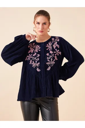 Antheaa Women Embroidered Velvet Tailored Jacket