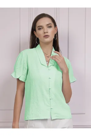 ATHENA Self Design Textured Puff Sleeves Shirt Style Top