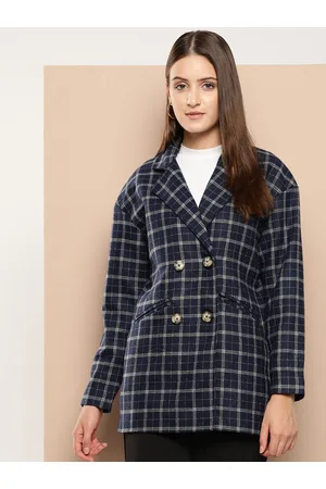 Chemistry Checked Notched Lapel Drop-Shoulder Sleeves Double-Breasted Over Coat