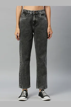 HARVARD Charcoal Women Straight Fit High-Rise Heavy Fade Pure Cotton Jeans