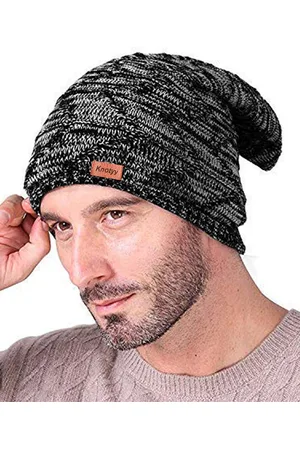 Knotyy Unisex Black & Off-White Self Design Beanie