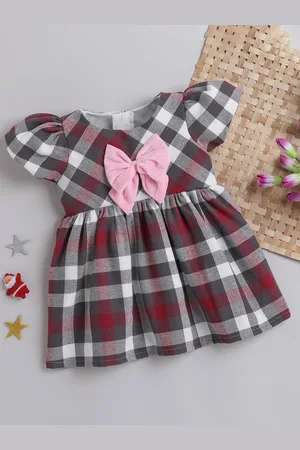 MANY FROCKS & Girls Checked Puff Sleeve Fit & Flare Dress