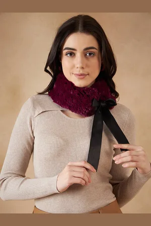 InWeave Women Burgundy Self Design Acrylic Scarf