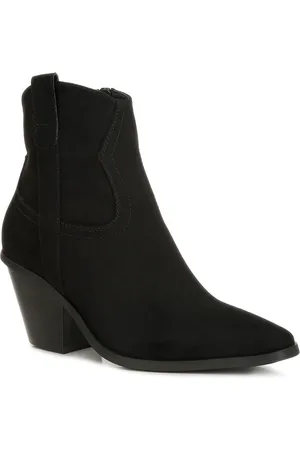 London Rag Women Elettra Pointed Toe Mid Top Suede Block-Heeled Cowboy Boots