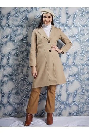ATHENA Beige Notched Lapel Collar Woollen Single Breasted Trench Coat