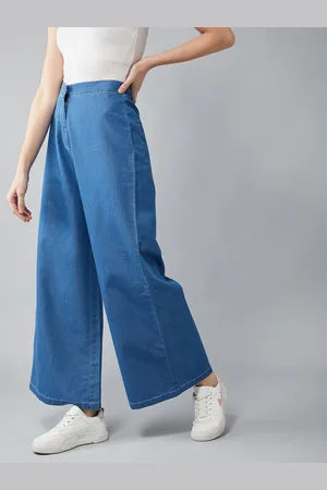 DOLCE CRUDO Women Blue Regular Fit Light Weight Denim Parallel Trousers