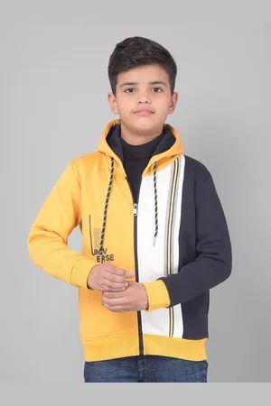 Crimsoune Club Boys Colourblocked Hooded Cotton Front Open Sweatshirt