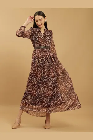 BEATNIK Abstract Printed Mandarin Collar Maxi Dress