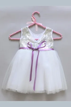 MANY FROCKS & Girls Sequined Round Neck Net Fit & Flare Dress