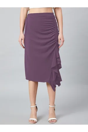 ATHENA Purple A-Line Midi Skirt With Front Frill Detail