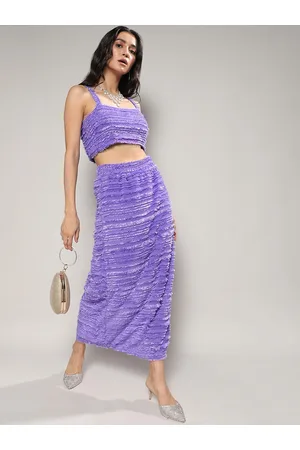 Campus Purple Self-Design Crop Top With Maxi Skirt
