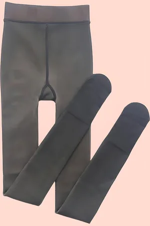 Hill Islands Dual Tone Fake Translucent Fur Fleece Thermal Sheer Look Pantyhose Stockings