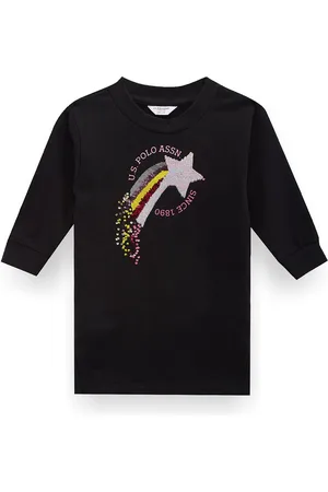 Ralph Lauren Girls Graphic Printed Round Neck Cotton T-shirt Dress