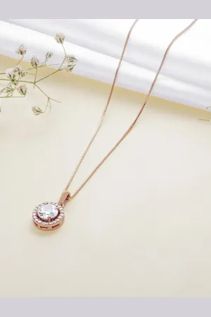 Zavya Women Rose Gold-Plated Circular CZ 925 Sterling Silver Pendant with Chain
