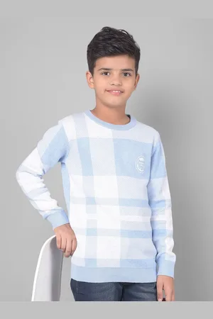 Crimsoune Club Boys Blue Checked Pure Cotton Pullover
