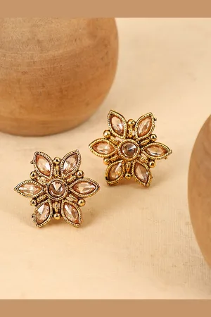 Bhana Fashion Gold Plated Floral American Diamond Studs Earrings