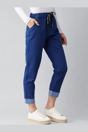 Miss Chase Women Navy Blue Jean Clean Look Stretchable Jogger