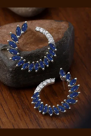 karatcart Silver-Plated Cubic Zirconia Contemporary Hoop Earrings