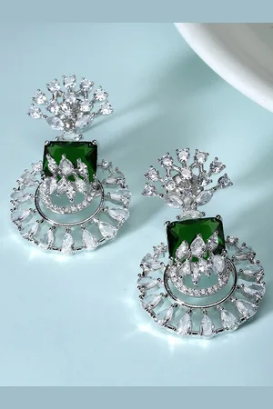 karatcart Silver-Plated Cubic Zirconia Contemporary Drop Earrings